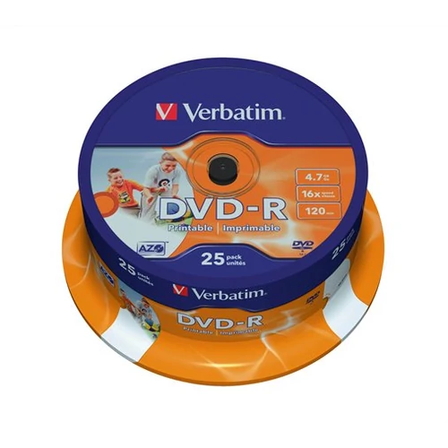 VERBATIM DVDV-16B25PP DVD-R cake box nyomtatható DVD lemez 25db/csomag