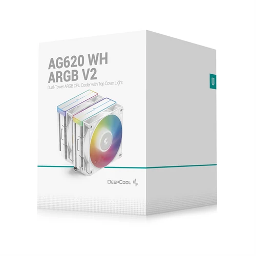DeepCool CPU Cooler - AG620 WH ARGB V2 (29,4 dB; max, 115,32 m3/h; 4pin csatlakozó, 6 db heatpipe, 12cm, PWM, fehér)