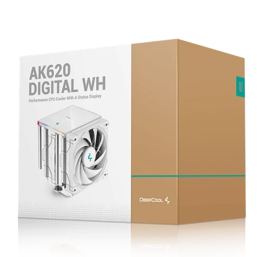 DeepCool CPU Cooler - AK620 DIGITAL SE WH (28 dB; max, 117,21 m3/h; 4pin csatlakozó, 6 db heatpipe, 2x12cm, PWM, RGB)