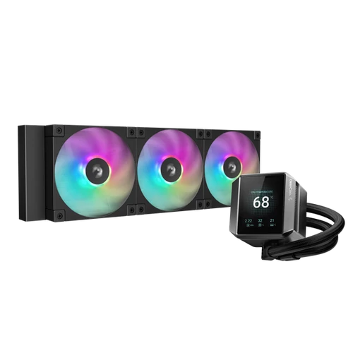 DeepCool CPU Water Cooler - MYSTIQUE 360 ARGB (max 21dB; max. 123,09 m3/h; 3x12cm, LED kijelző, fekete)