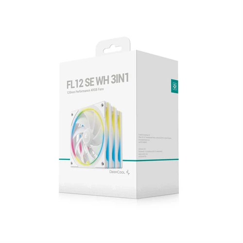 DeepCool Cooler 12cm - FL12 SE WH (3in1) (28.67dB; max.86,20 m3/h; 3x12cm, 3pin; hydro bearing, ház hűtésre, RGB, PWM)