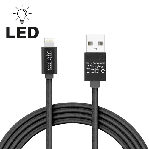 Delight LED fénnyel iPhone Lightning 1m fekete adatkábel