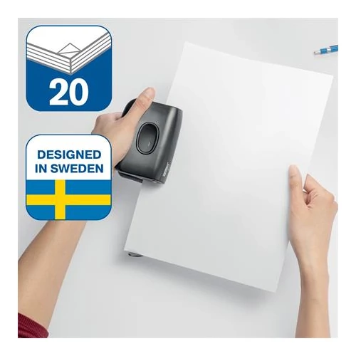 Lyukasztó, kétlyukú, újrahasznosított, 20 lap, RAPID 