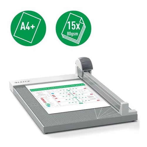 Vágógép, görgős, A4+, 15 lap, LEITZ 