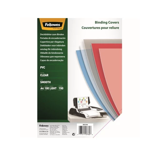 Előlap, A4, 150mikron, FELLOWES, víztiszta, 100db/cs