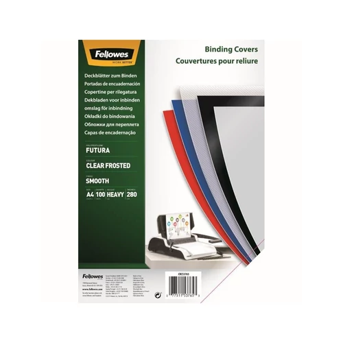 Előlap, A4, 280mikron, pp, matt, FELLOWES "Futura", tejfehér, 100db/cs