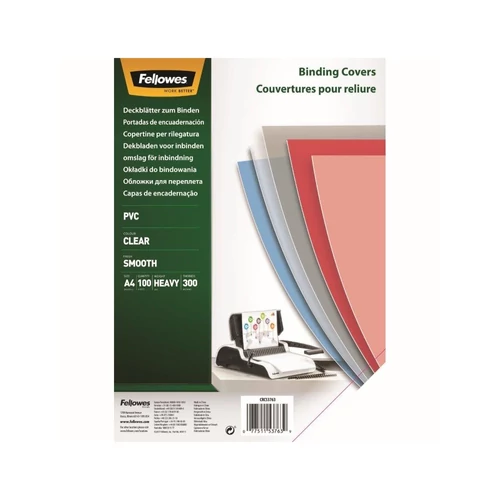 Előlap, A4, 300mikron, FELLOWES, víztiszta, 100db/cs