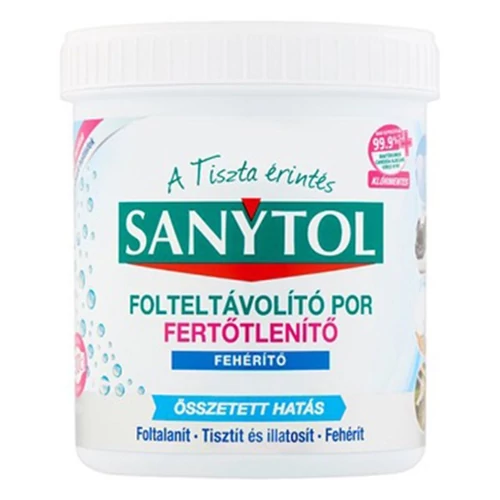 Folteltávolító- és fertőtlenítő por, 450 g, SANYTOL fehér ruhákhoz