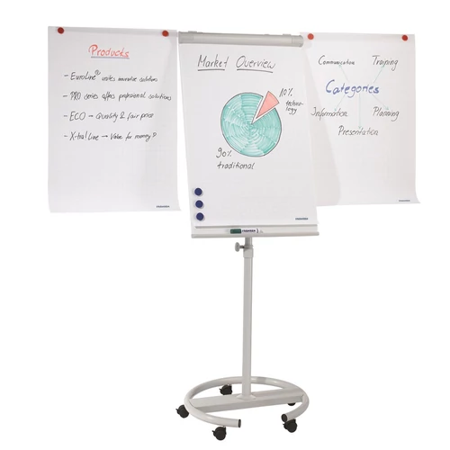 Flipchart tábla 68x105cm, mágneses, 2 db segédkarral, 5 görgős Premium line Franken