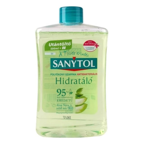 Folyékony szappan utántöltő SANYTOL antibakteriális zöld tea és aloe vera 500 ml