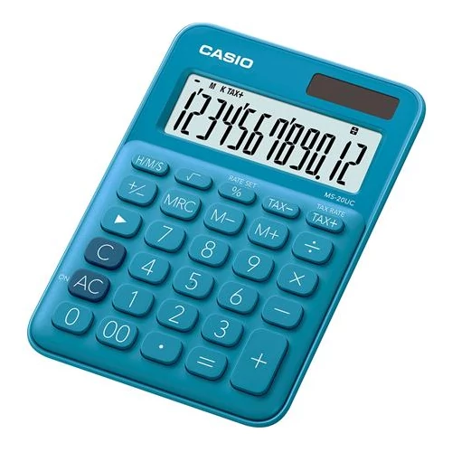 Számológép, asztali, 12 számjegy, CASIO, "MS 20 UC", kék