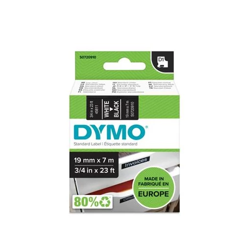 Feliratozógép szalag, 19 mm x 7m DYMO "D1", fekete-fehér