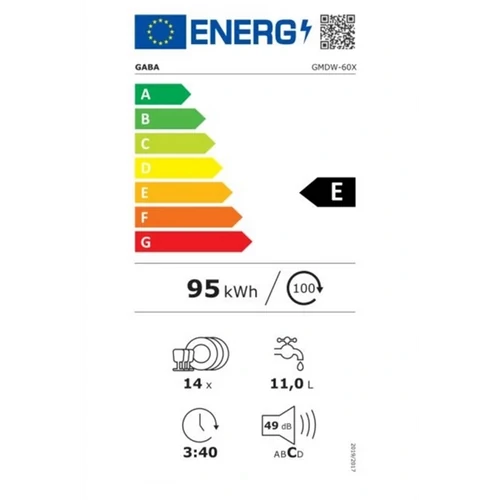 Gaba GMDW-60X  ezüst, programok száma: 5, szabadonálló, 14 terítékes mosogatógép