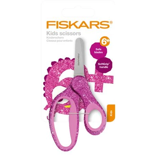 Olló, óvodai, 13 cm, FISKARS, csillámos rózsaszín
