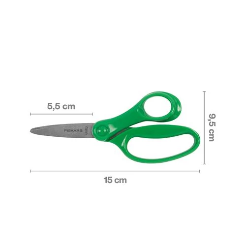 Olló, iskolai, 15 cm, FISKARS, zöld