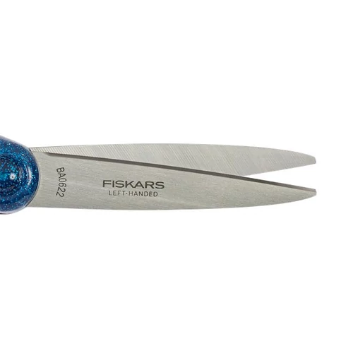 Olló, iskolai, 18 cm, balkezes, FISKARS, csillámos kék