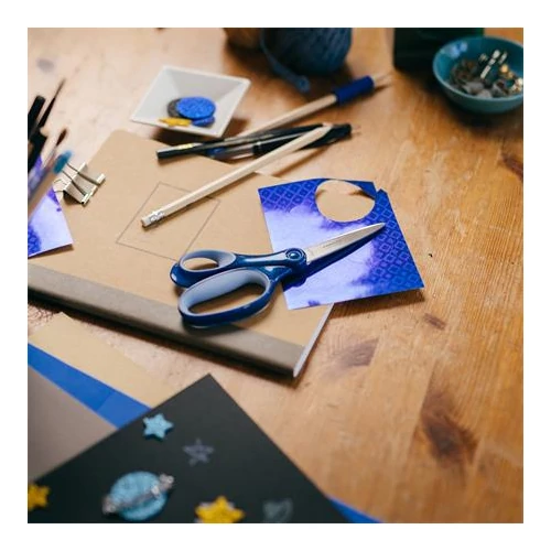 Olló, iskolai, 18 cm, balkezes, FISKARS, csillámos kék