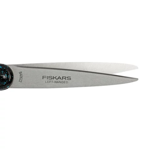 Olló, ifjúsági, 20 cm, balkezes, FISKARS, foltos pávakék