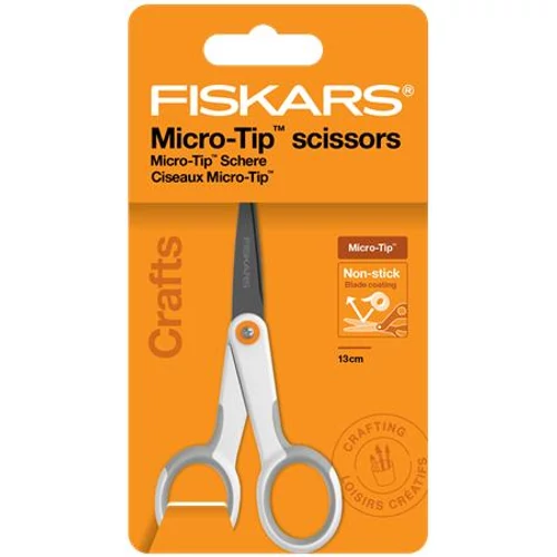 Olló, általános, tapadásmentes, 13 cm, FISKARS "MicroTip Titanium", fehér