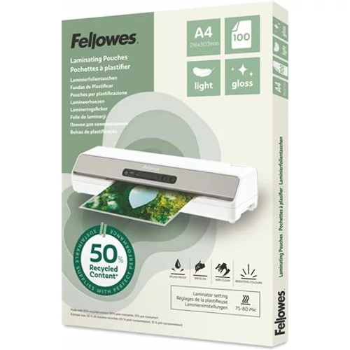 Meleglamináló fólia, 80 mikron, A4, fényes, 100 db, FELLOWES 