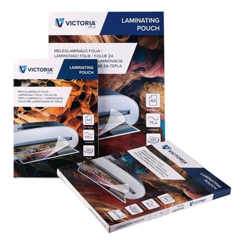 Meleglamináló fólia, 125mikron, A4, fényes, VICTORIA, 100db/cs
