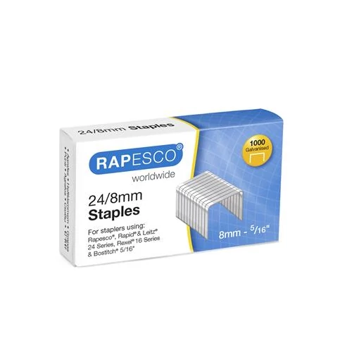 Tűzőkapocs, 24/8, horganyzott, RAPESCO, 1000db/doboz