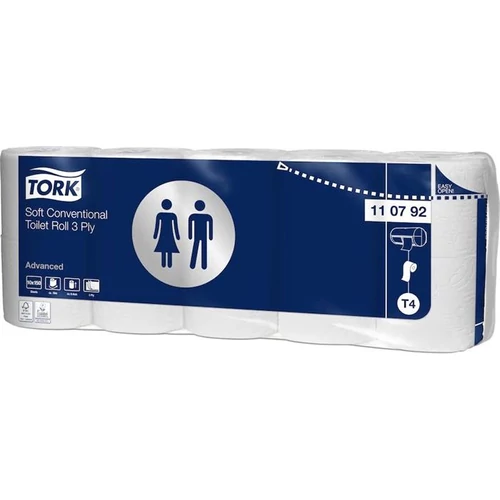Toalettpapír, T4 rendszer, 10tek/cs, 3rétegű, 12,5cm átmérő, Advanced, TORK 