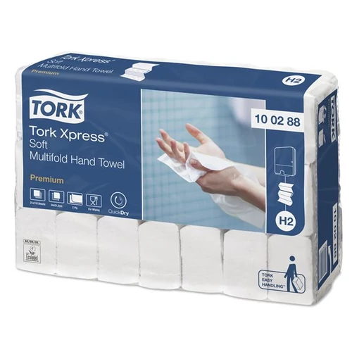 Kéztörlő, Interfold hajtás, 21csom/krt, 2rétegű, 100lap, H2 rendszer, Premium, TORK 