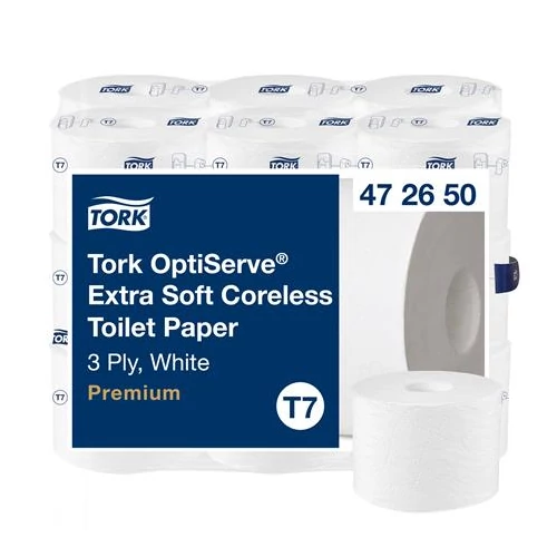 Toalettpapír, belsőmag nélküli, T7 rendszer, 3 rétegű, 13,1 cm átmérő, Premium, TORK 