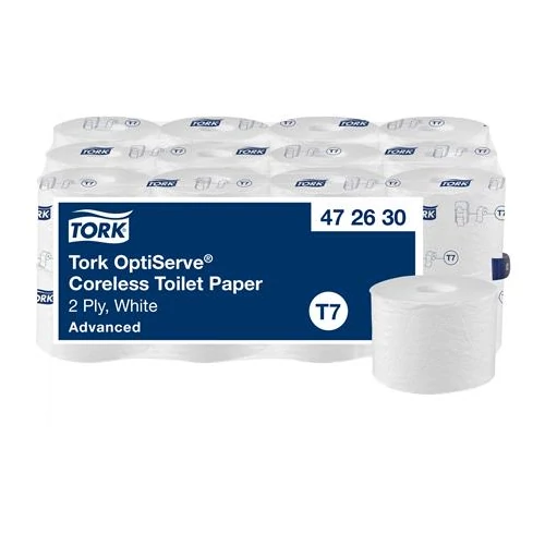 Toalettpapír, belsőmag nélküli, T7 rendszer, 2 rétegű, 13,1 cm átmérő, Advanced, TORK 