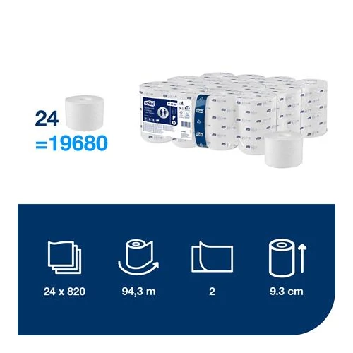 Toalettpapír, belsőmag nélküli, T7 rendszer, 2 rétegű, 13,1 cm átmérő, Advanced, TORK 
