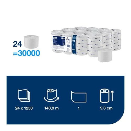 Toalettpapír, belsőmag nélküli, T7 rendszer, 1 rétegű, 13,1 cm átmérő, Universal, TORK 