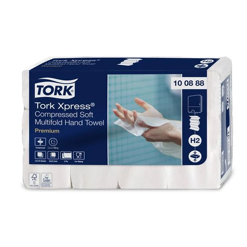 Kéztörlő, tömörített, Interfold, 2 réteg, 170 lap, H2 rendszer, Premium, TORK 