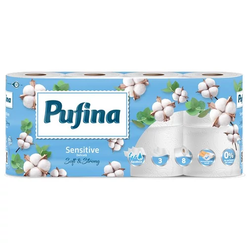 Toalettpapír, 3 rétegű, kistekercses, 8 tekercs, PUFINA 