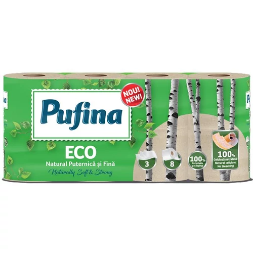 Toalettpapír, 3 rétegű, kistekercses, 8 tekercs, PUFINA 