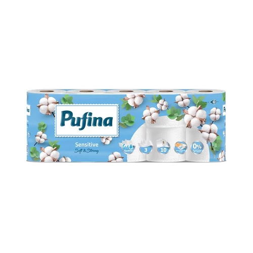 Toalettpapír, 3 rétegű, kistekercses, 10 tekercs, PUFINA 