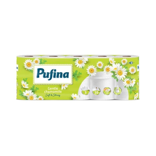 Toalettpapír, 3 rétegű, kistekercses, 10 tekercs, PUFINA 