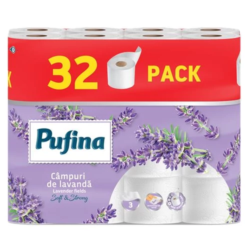 Toalettpapír, 3 rétegű, kistekercses, 32 tekercs, PUFINA 