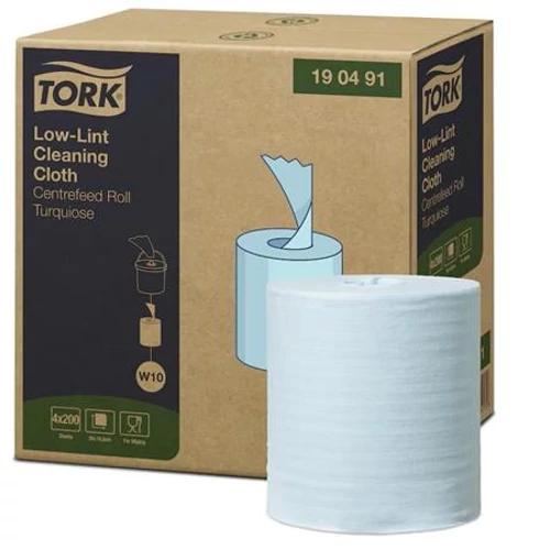 Tisztítókendő, szöszszegény, tekercses, 1 rétegű, 200 db, utántöltő hordozható vödörhöz, W10 rendszer, TORK, türkiz