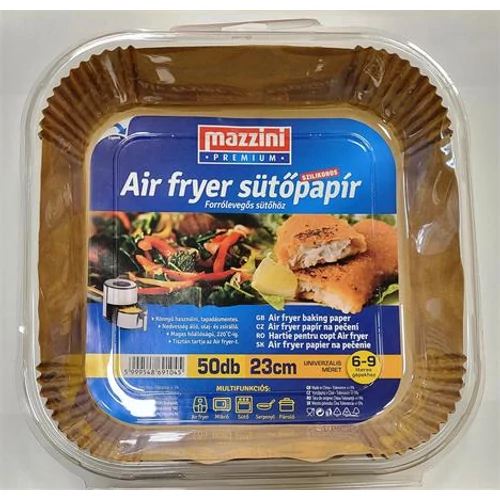 Sütőpapír, szilikonos, Air Fryer készülékhez, szögletes, 23 cm, 50 db, MAZZINI 
