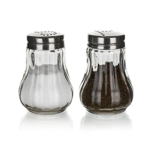Asztali só-, borsszóró készlet, üveg és inox, 2 db, 7 cm 
