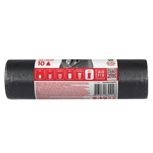 Szemeteszsák, 240 l,10 db, 100x125 cm, 40 µ, ALUFIX, fekete