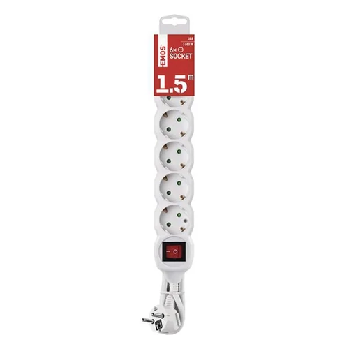 EMOS P1621R 6 aljzat 1,5méter 1,5mm2 kapcsolós fekete hosszabbító