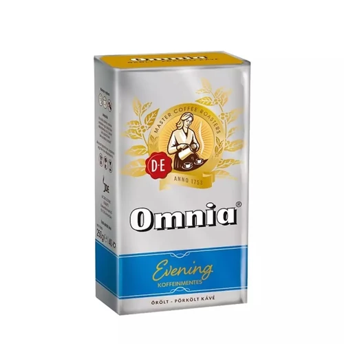 Kávé, pörkölt, őrölt, vákuumos csomagolásban, 250 g, DOUWE EGBERTS "Omnia Evening", Koffeinmentes