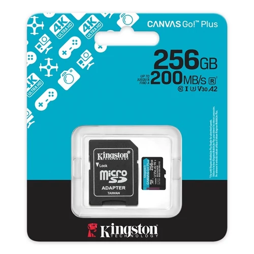 Kingston 256GB SD micro (MicroSDXC V30 U3) SDCG4/256GB memória kártya adapterrel