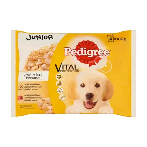 Állateledel alutasakos PEDIGREE Junior kutyáknak 4-pack csirke-marha válogatás 4x100 g