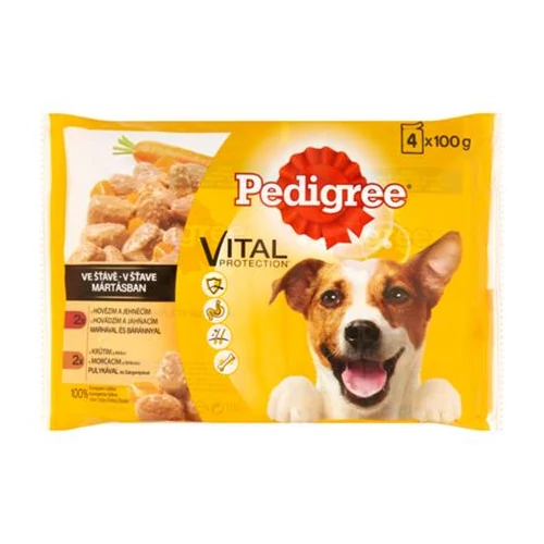 Állateledel alutasakos PEDIGREE kutyáknak 4-pack marha-bárány pulyka-répa válogatás 4x100 g