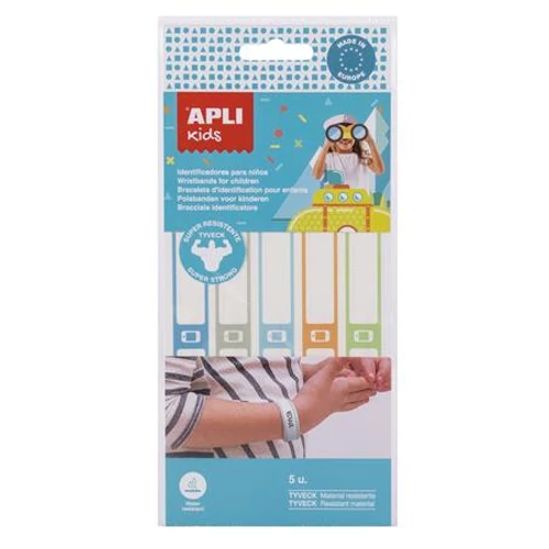 Azonosító karszalag, kézzel írható, tyvek, 5 db, APLI Kids