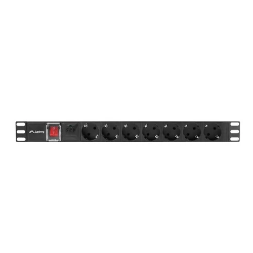 Lanberg PDU-07F-0200-IEC-BK 2m vezetékkel 19"/1U 7xShucko aljzat C14 csatlakozóvéggel fekete elosztósor kapcsolóval