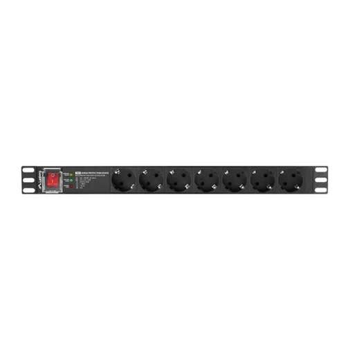 Lanberg PDU-PRO-07F-0200-BK 2m vezeték 19"/1U 7xShucko aljzat Unischuko csatlakozóvéggel fekete elosztósor kapcsolóval